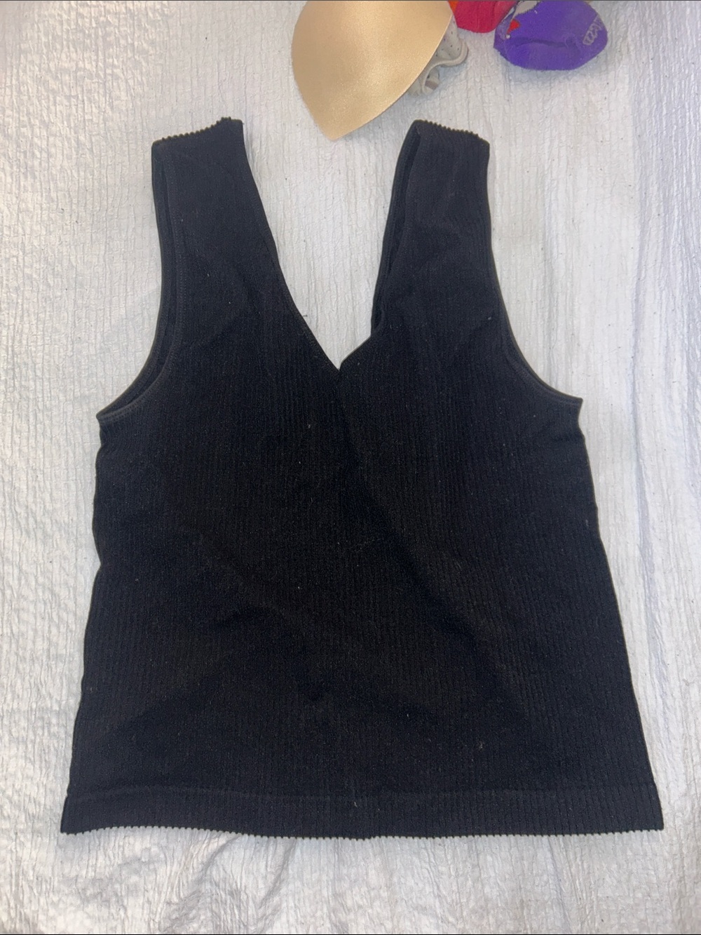 RD Style Black Ribbed V-Neck Tank Top